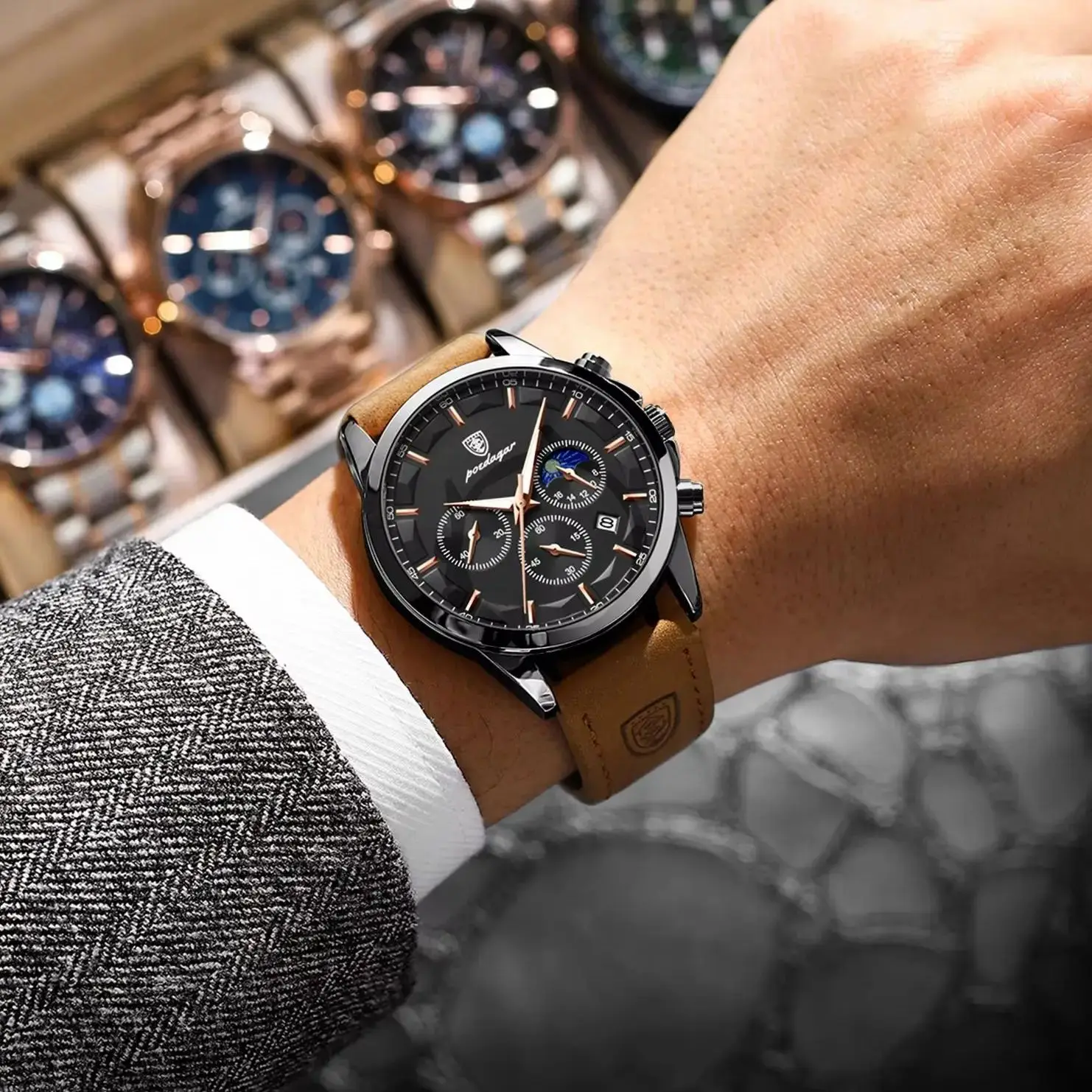 Luxury Stylish Male Wristwatch Waterproof Chronograph Luminous Date Man Watch Leather Quartz Sports Men's Watches Reloj_voghion.com