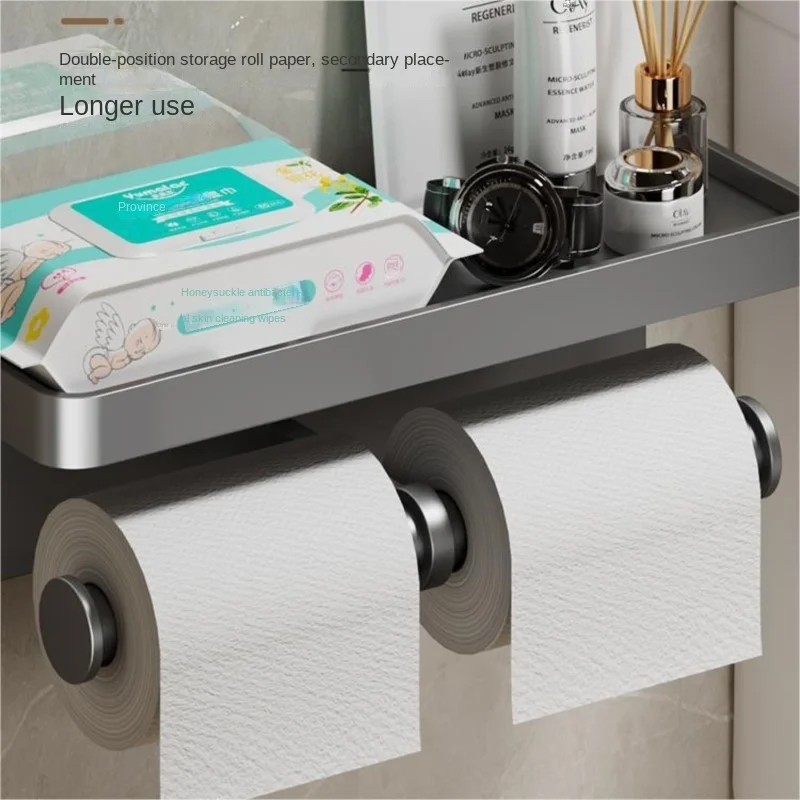 

Toilet Wall Mounted Roll Paper Holder No Punch Paper Towel Holder With Storage Tray Mobile Phone Holder Bathroom Accessories