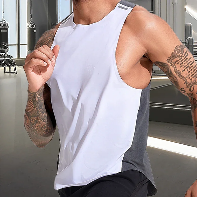 

Men Gym Jogging Vest Tank Basketball Sport Wear Male Running Sleeveless Shirt Muscle Fit Top Training Outdoor Clothes Breathable