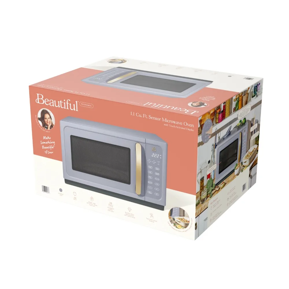 Beautiful 1.1 Cu ft 1000 Watt, Sensor Microwave Oven, Cornflower Blue by Drew Barrymore, New 4