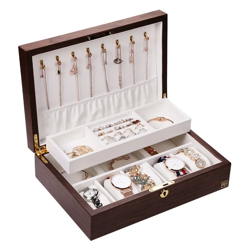 

Wooden Flip Desktop Creative Jewelry Box Jewelry Storage Gift Display Case Watch Earrings Ring Holder Jewellery Storage Boxes