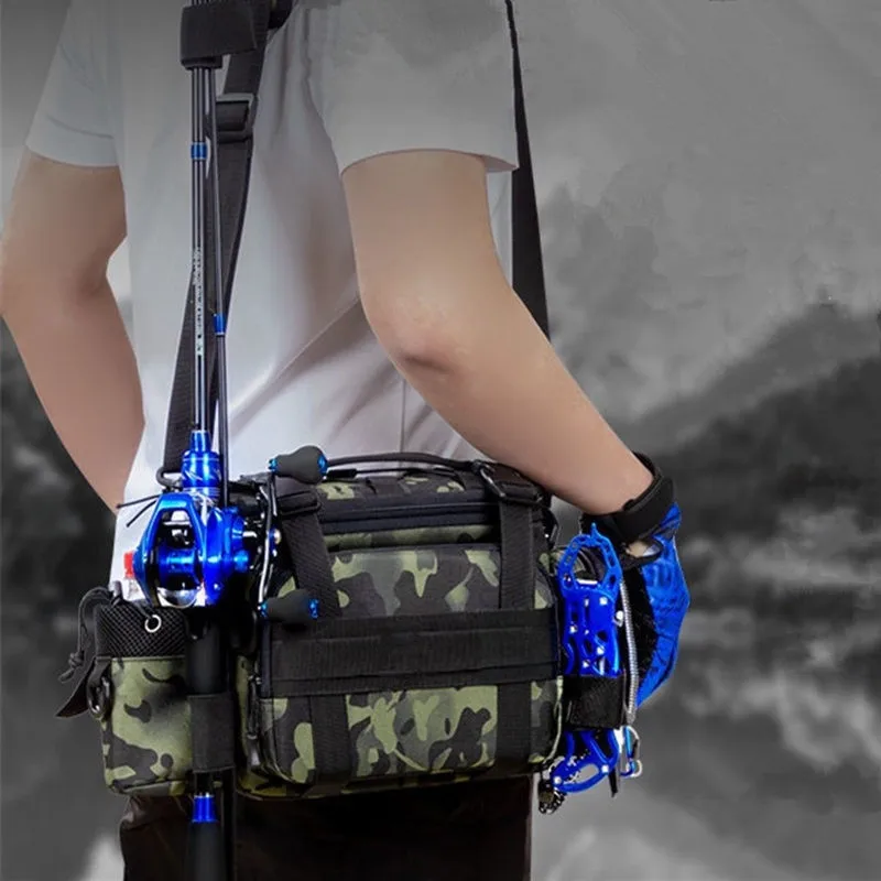 Fishing Tackle Bag Shoulder Crossbody Fish Gear Bag with Rod Holder,  Multi-functional Fishing Waist Bags Water-Resistant Fishing Fanny Pack for Fly  Fishing, Outdoor Sports, Camping, Travel, Hiking : : Sports &  Outdoors