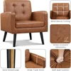 Mid-Century Accent Chairs,PU Leather Modern Upholstered Living Room Chair,Cozy Armchair Button Tufted Back 4