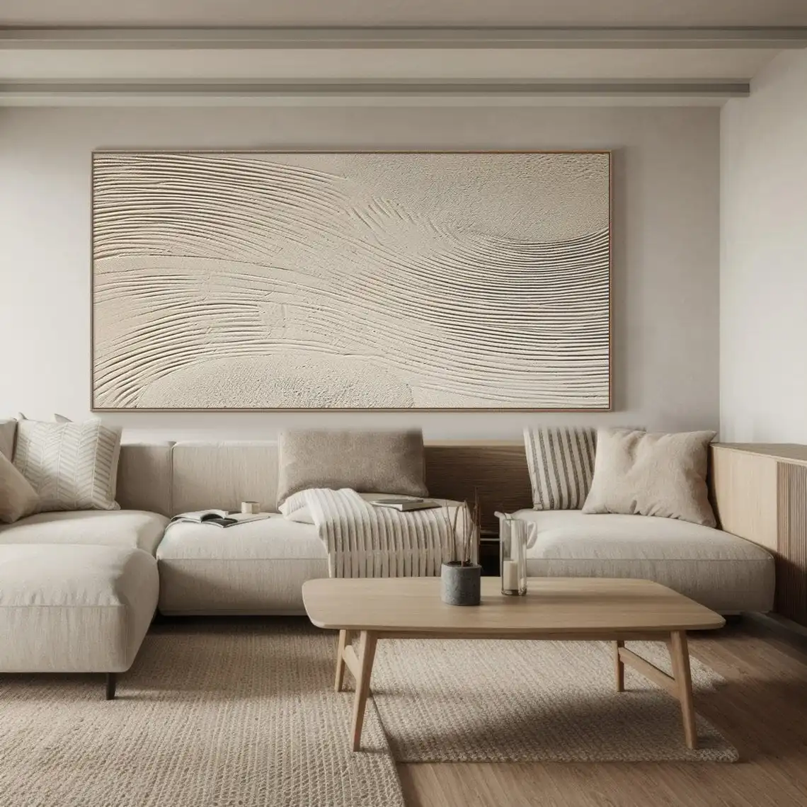 Beige Texture Art Painting Wabi-sabi Wall Art Home Decor Paintings Solid Beige Minimalist Paintings Rippled 3D Texture Painting