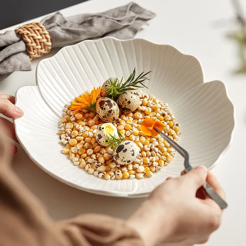 

Большая Суповая тарелка, домашнее углубление, искусственная Высококачественная креативная белая посуда, керамическая красивая Салатница