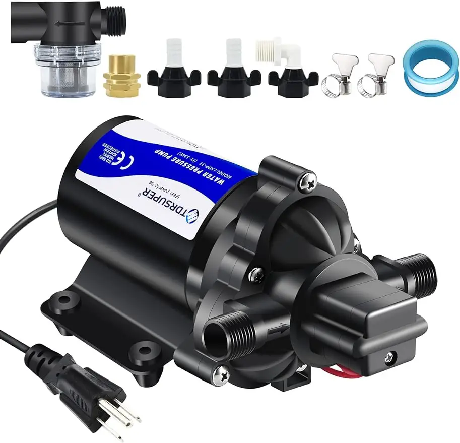 

Self-Priming Water Transfer Pump 110v AC 4GPM 45PSI High Pressure Booster Pump, RV Electric Diaphragm Pump 3.1 Bar Garden