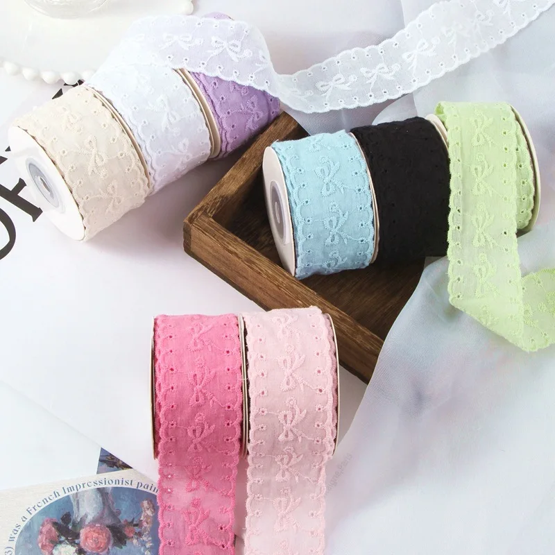 웨이브 레이스 활 자수 리본, 수제 DIY 나비, 결혼 선물 상자, 포장 리본, 38mm, 25mm, 5 야드