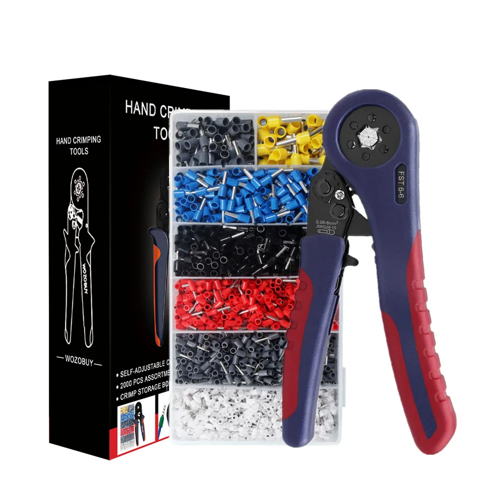 WOZOBUY Tubular Terminals Crimping Tools FST-10S 0.08mm-10mm² 28-7AWG & FST 6-6 0.08-6mm² 28-10AWG Crimp Pliers Crimper Sets