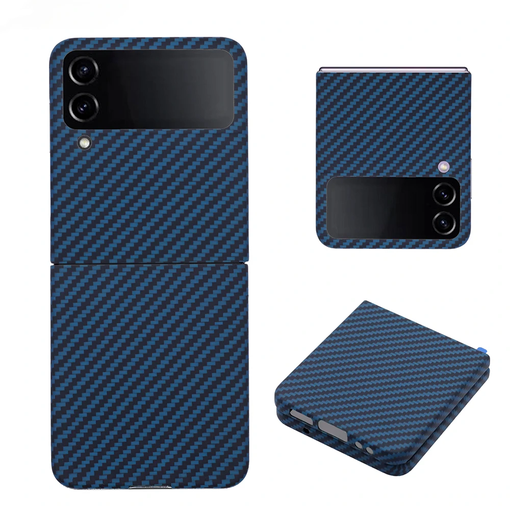 

Hot Genuine Aramid Fiber Blue Color Carbon For Samsung Galaxy Z Flip 4 Flip4 Ultra-Thin For Galaxy Z Flip 4 CASE Cover