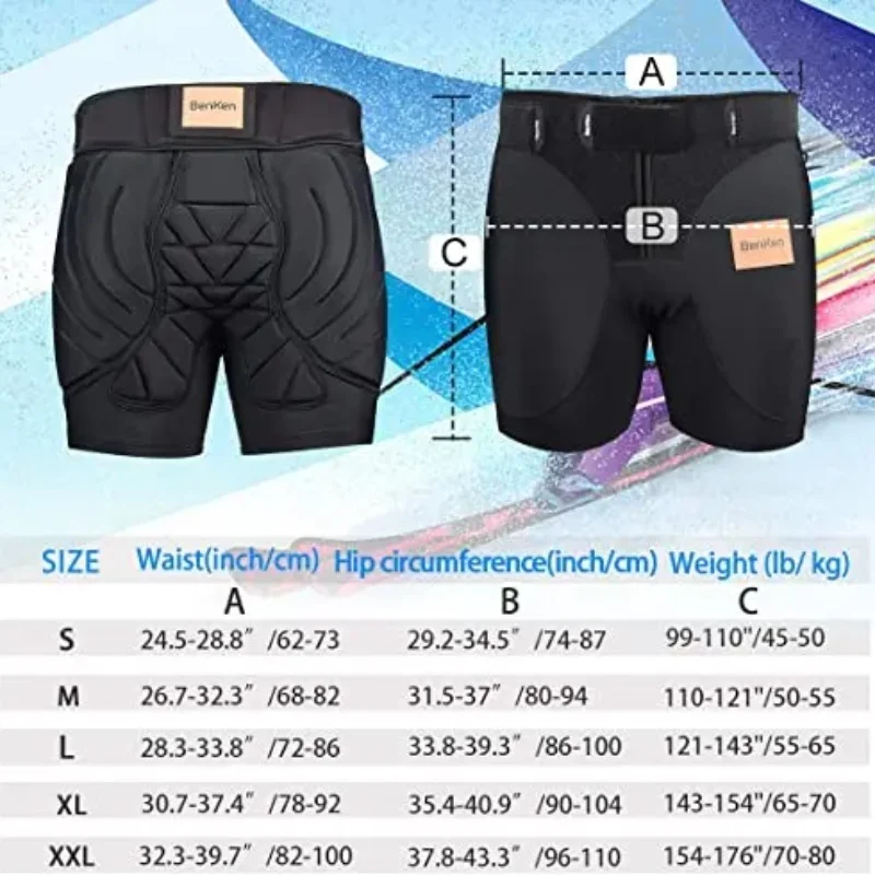 Skiing Pants BenKen Ski Butt Pants Hip Protection Butt Guard for Skateboarding Skiing Riding Cycling Snowboarding Overland Racing Armor Pads