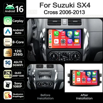 Autoradio Android 16 con CarPlay e Auto per Suzuki SX4 Cross 2006-2013, Navigatore GPS, Lettore Multimediale, WIFI Wireless, BT, FM