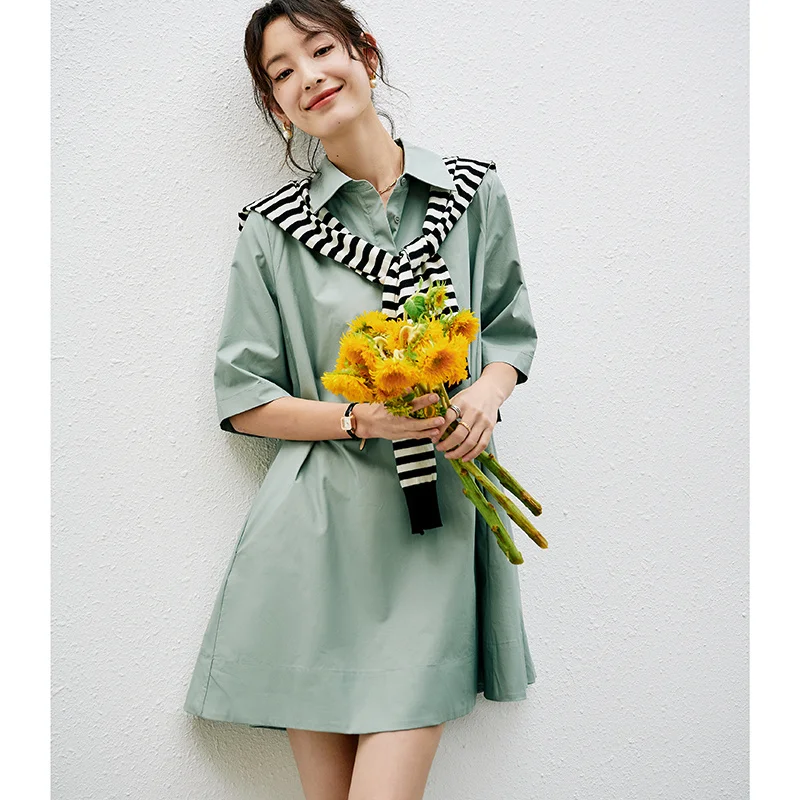 

Swedish niche not picky, easy to handle 22 summer new shirt collar short sleeved loose A-line dress