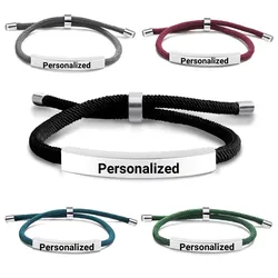Customized Engraved Name Text Braided Rope Chain Bracelets For Women Men Stainless Steel Carve Anniversary Date Bracelet Jewelry
