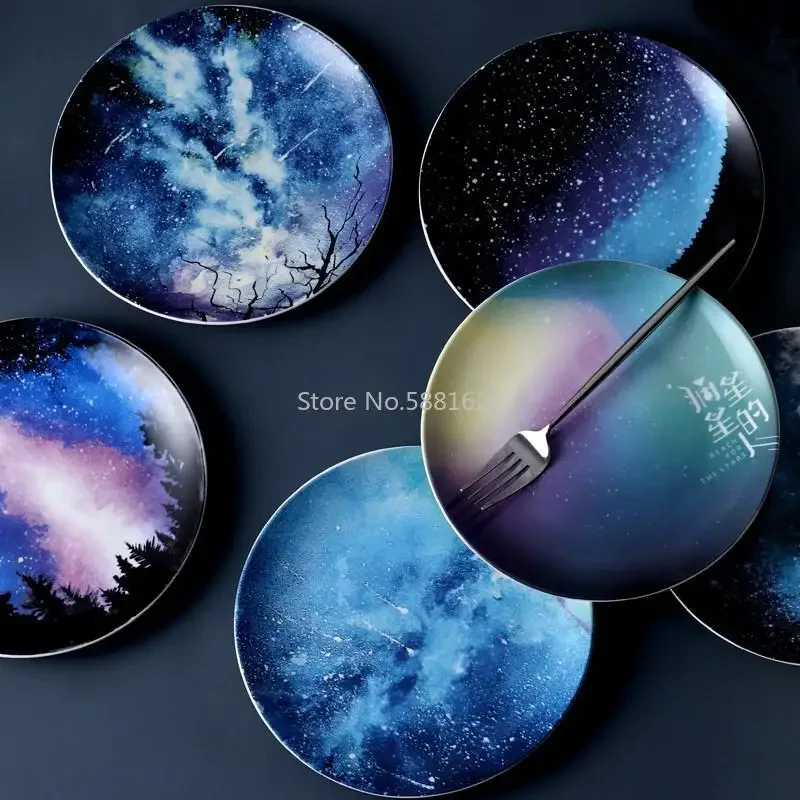 8 inch Starry Universe Plate Set Ceramic Dishes Dessert Steak Bread Dinner Plates Sets Dish Kitchen Decor