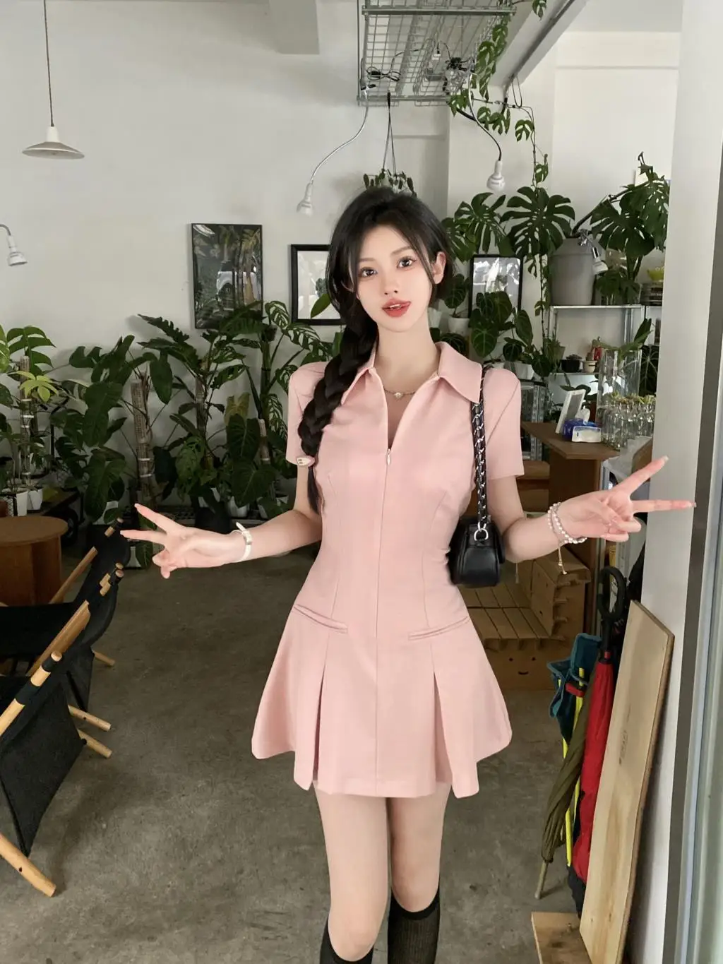 Summer New Casual Slim Solid Dresses for Women Sporty Turn-down Collor A-line Korean Chic Streetwear Simple Vestidos Mujer