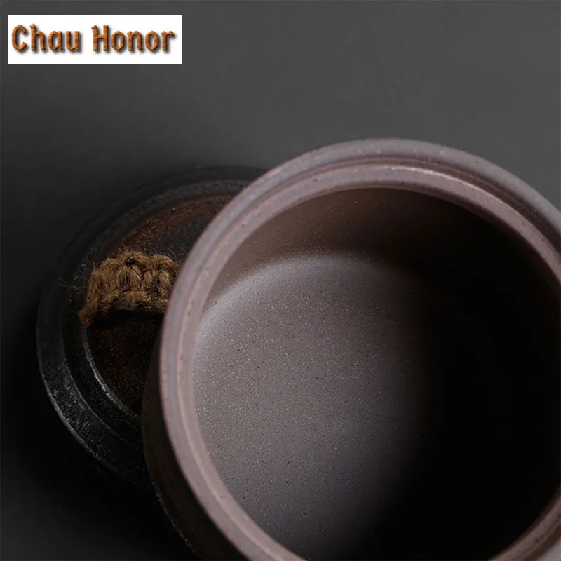 Gilt Ceramic Tea Caddy Wide Mouth Retro Creative Sealed Pu'er Tea Storage Moisture-proof Coarse Pottery Tea Container Tea Tins