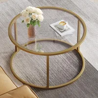 Small Glass Coffee Table Round Gold Coffee Table for Small Space Modern Simple Center Table with Gold Frame for Living Room 1