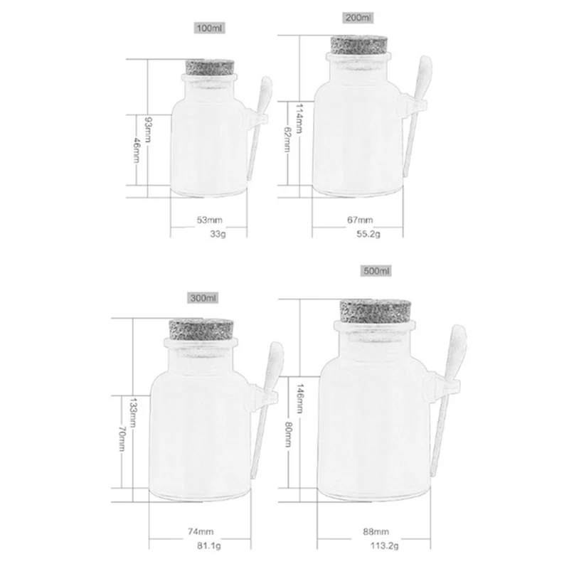 Empty Bath Salt Bottle Plastic Matte Cork Jar Mask Scrub Facial Cream Powder Container Refillable Durable Bottle with Wood Spoon