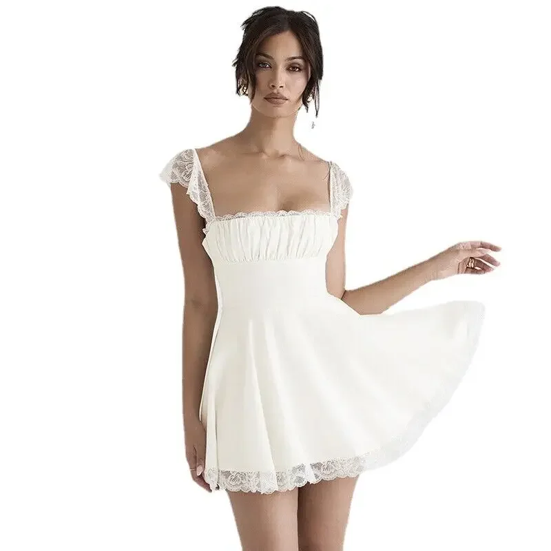 

New fashion White Black Lace Strap Mini Dress Women Sleeveless Backless Sexy Short Dresses