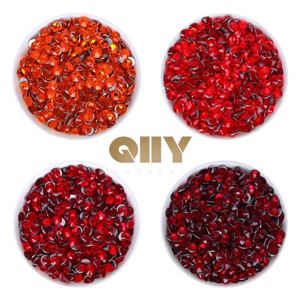 QIIY SS3-SS60 Rote Serie Glas-Strasssteine, superheller Kristall, rund, nicht Hotfix, flache Rückseite, zum Aufkleben auf 3D-Steinen für DIY-Nagelkunst
