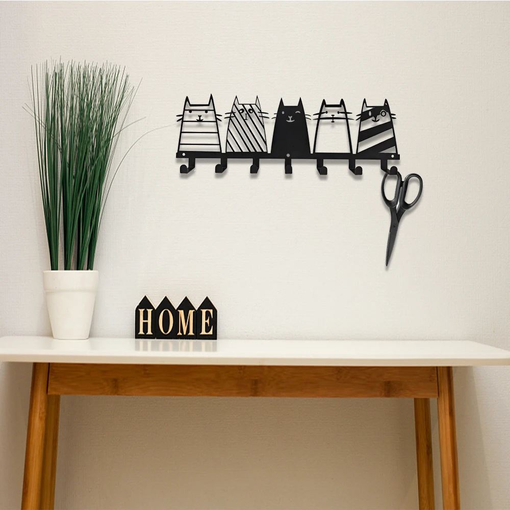 7 Hooks Modern Coat Rack Cat Decor Wall Mounted Coat Rack Modern Wall Hooks Entryway Decor Metal Wall Decor Housewarming Gift