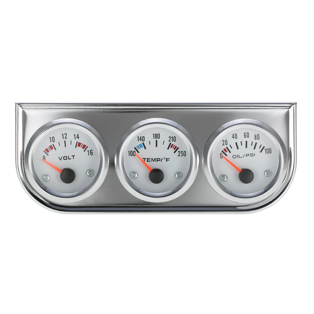 52MM Oil Pressure Celsius Water Temperature Gauge Voltmeter Chrome 3 in 1 Gauge Kit Car Moto Meter Water Temperature Sensor