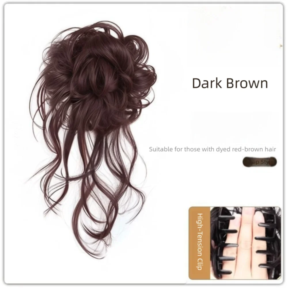 Mode Synthetische Haarknoten Klaue Clip Natürliche Schwarze Lockige Haarknoten Kopf Perücke Braun Flauschige Perücke Haar Seil Frauen – Detail 11