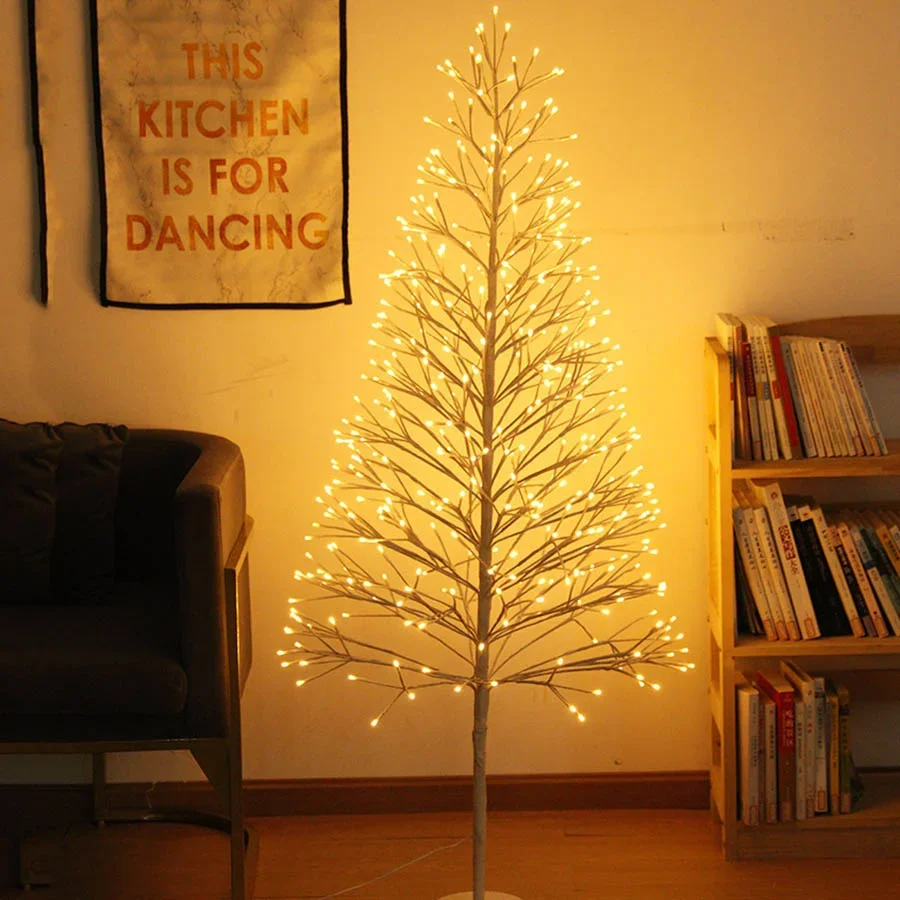 thumbnail image 1 of Árbol de Navidad artificial iluminado de 1,8 m y 384 LED para exteriores, color blanco cálido, con guirnalda de luces de hadas para decoración navideña, 1 of 4