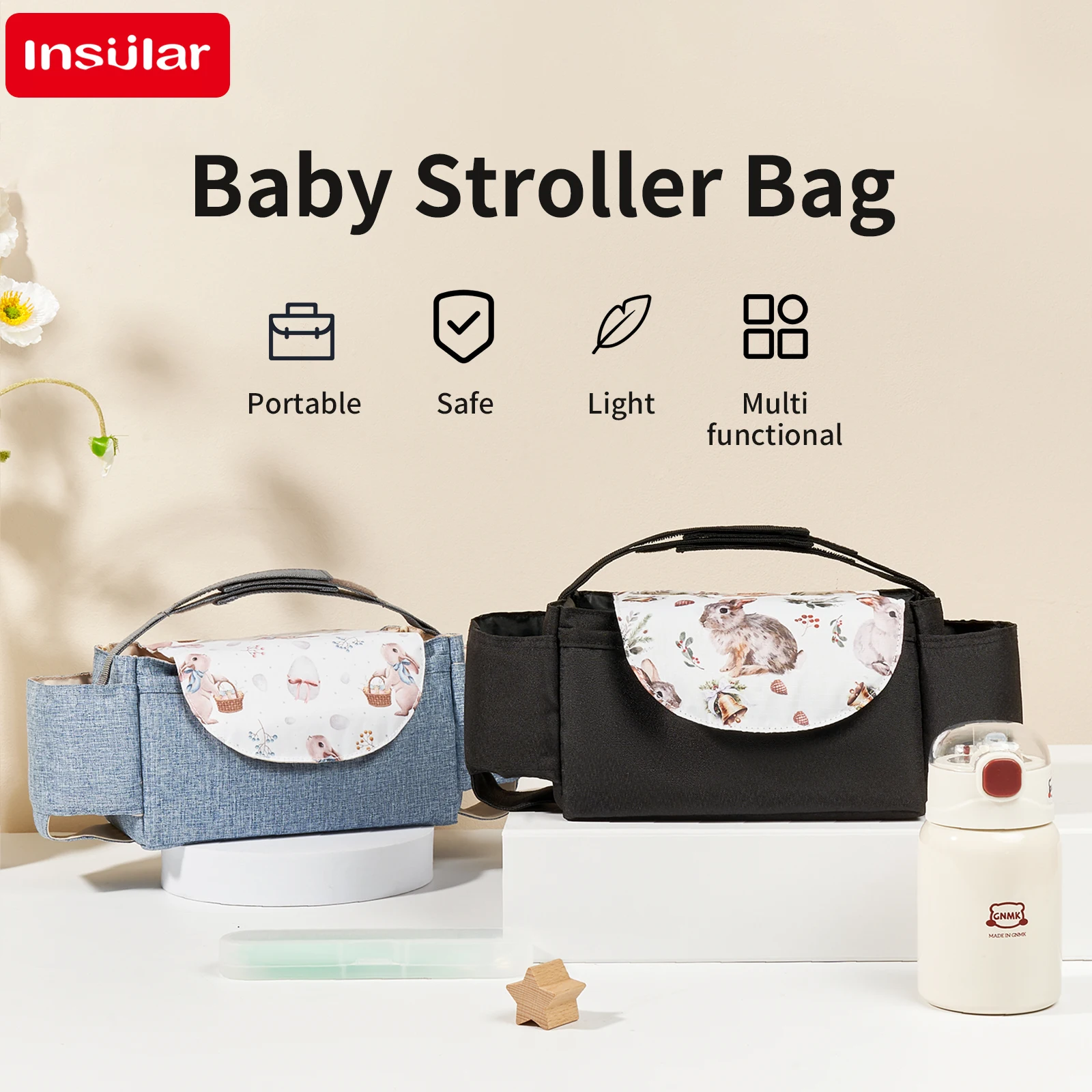 Baby Cartoon Stroller Bag Mommy Packs Stroller Hanging Bags Infant Diaper Nappy Packets Feeding Bottle Sacks Portable Waterproof - 2