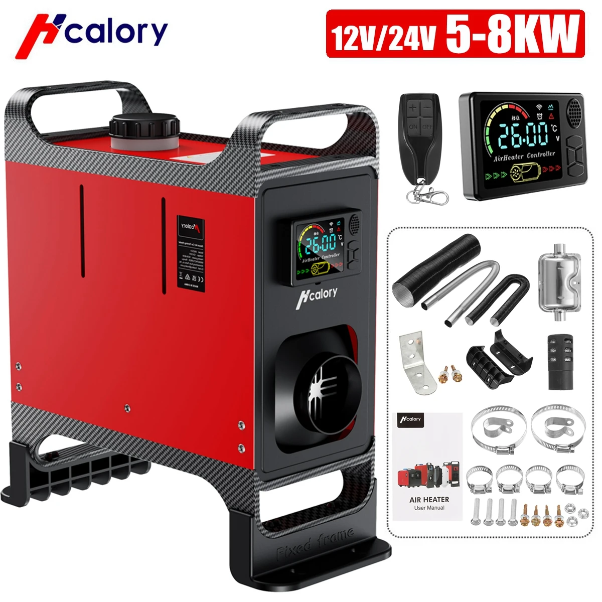 Hcalory – chauffage à Air Diesel tout-en-un 12V 24V 5-8kw, avec  interrupteur LCD et silencieux à télécommande, pour camion, bateau, voiture  - AliExpress