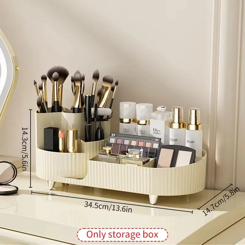 Cosmetics Storage Box Rotating Pen Holder Vanity Table Desktop Makeup Brush Organizer Lipstick Eyeshadow Powder Puff Shelf -- 6