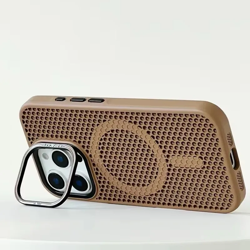 Honeycomb Mesh Cooling MagSafe Case with Alloy Lens Bracket and Wireless Charging Cover