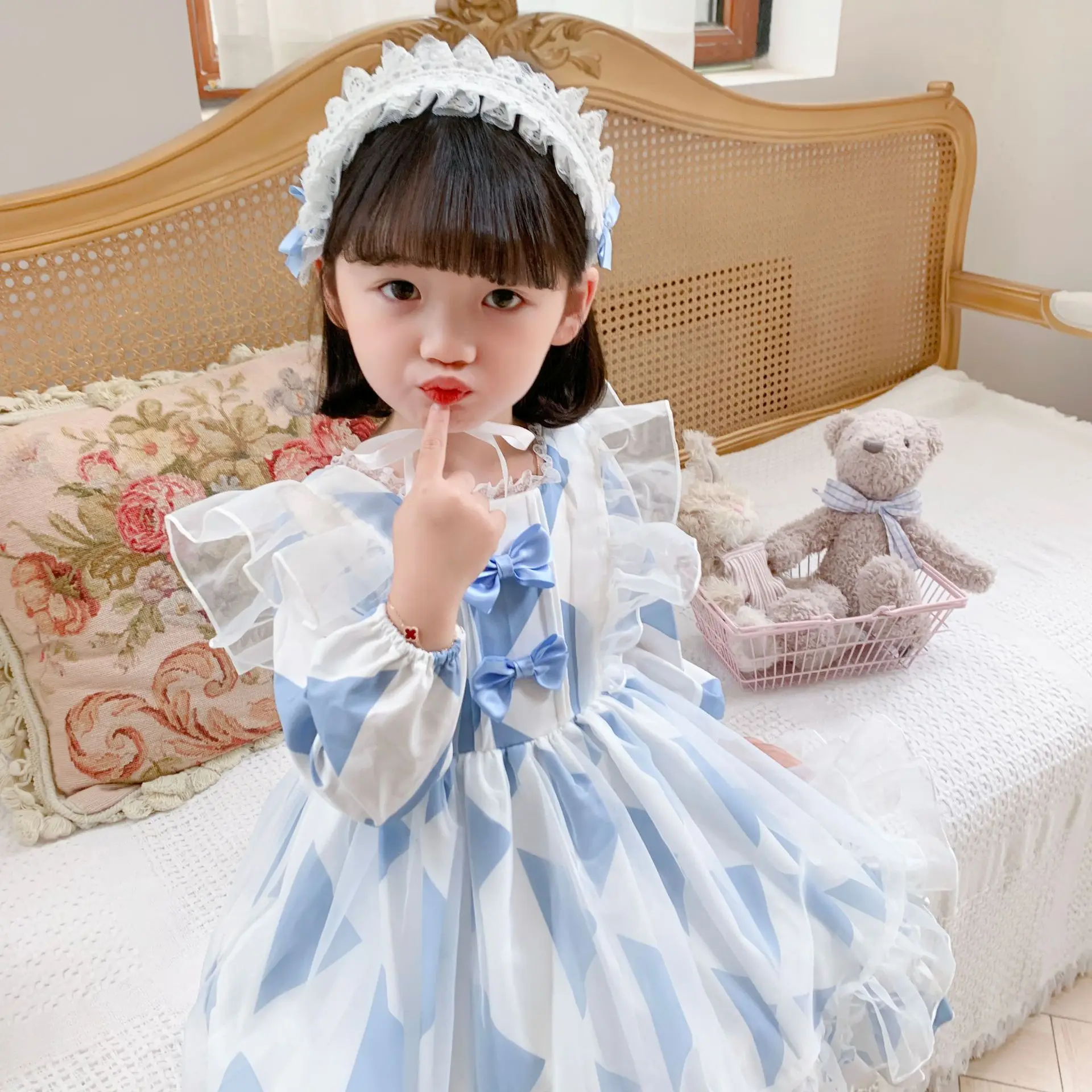 

2022 New Girls Halloween Cosplay Lolita Princess Long Sleeve Dress Children's Carnival Party Birthday Banquet Show Dress Skirt