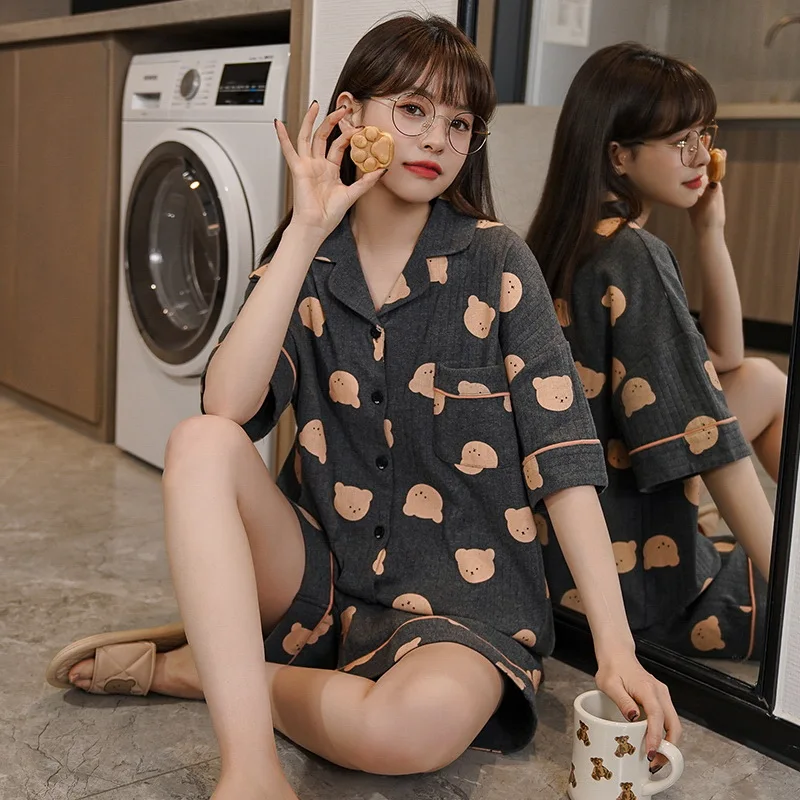 New Pajama Set Women Summer Hot Sleepwear Shorts Cute Pijamas Girls Homewear Short Pants Cartoon Home Clothes Cute Pyjama