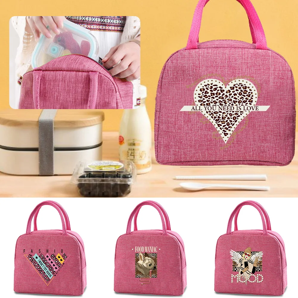 

Portable Lunch Bag Thermal Insulated Lunch Box Tote Cooler Handbag Leopard Print Bento Pouch Dinner Container Food Storage Bags