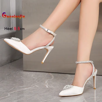 Nuove scarpe da donna estive con punta a punta con strass perlati Sandali eleganti con scollatura posteriore alla moda Sandali da donna con tacco alto stile francese 1