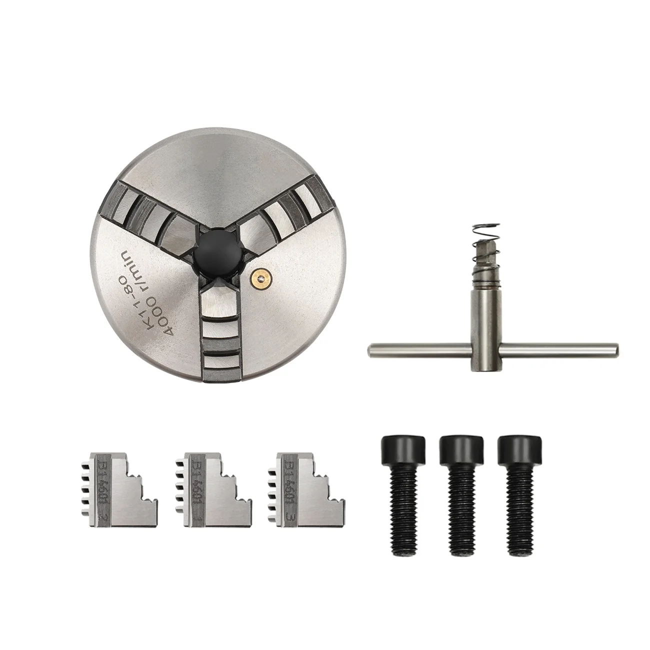 80mm/100mm/125mm 3-Jaw Self-Centering Chuck Adjustable Lathe Chuck Tools Set with Wrench for Clamping Milling Drilling Turning
