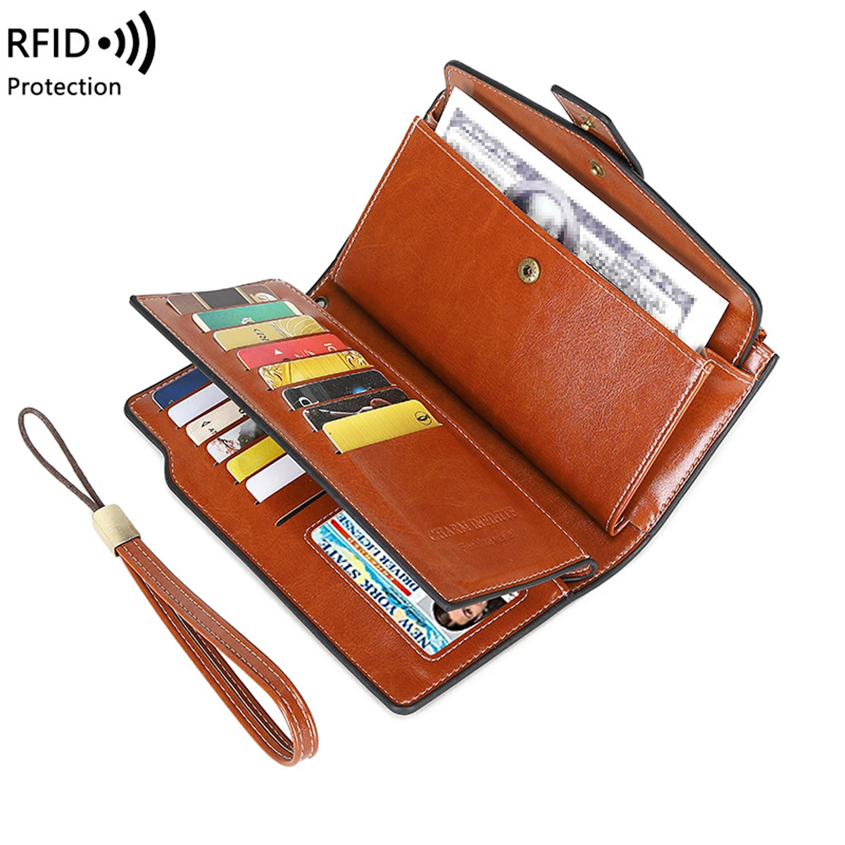 Anti-theft brush women's wallet long oil wax leather retro wallet European and American large capacity clutch bag