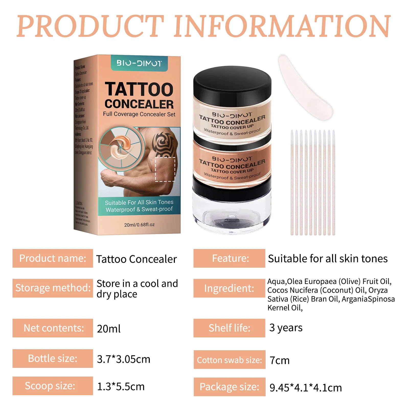 Waterproof Full Coverage Concealer Cream For Tattoos And Scars_voghion.com