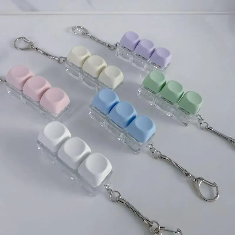【AD】LED 버튼 키캡 키체인 마카롱 색상 4키 키보드 감압 장난감 DIY 키보드 키체인 장난감 스트레스 해소용
