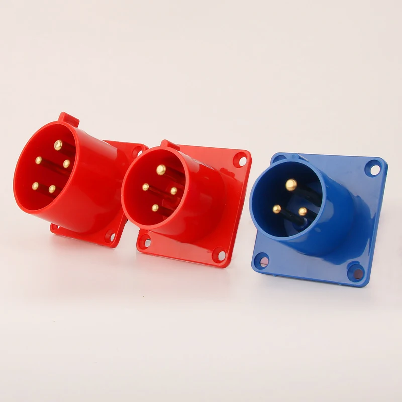 Heavy-Duty Waterproof & Dustproof Industrial Plug, Male & Female Connectors, Wall & Panel Mount, 16A/32A, 3-Pole, 5-Pin, High Voltage