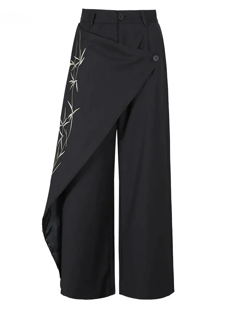 

Брюки женские с широкими штанинами, асимметричные свободные штаны с высокой эластичной талией и принтом, черные, O816, весна-осень