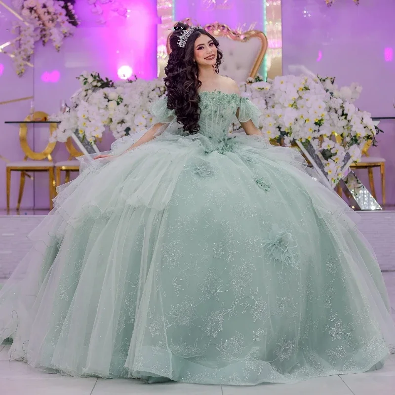 

Angelsbridep зеленые платья для девушек, бальное платье, кружевной корсет с бусинами, вечернее платье для девушек