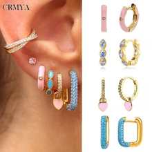 CRMYA 925 Sterling Silver Hoop Earrings for Women Color CZ Zircon Enamel Women's Hoop Dangle Earrings 2022 Jewelry Wholesale