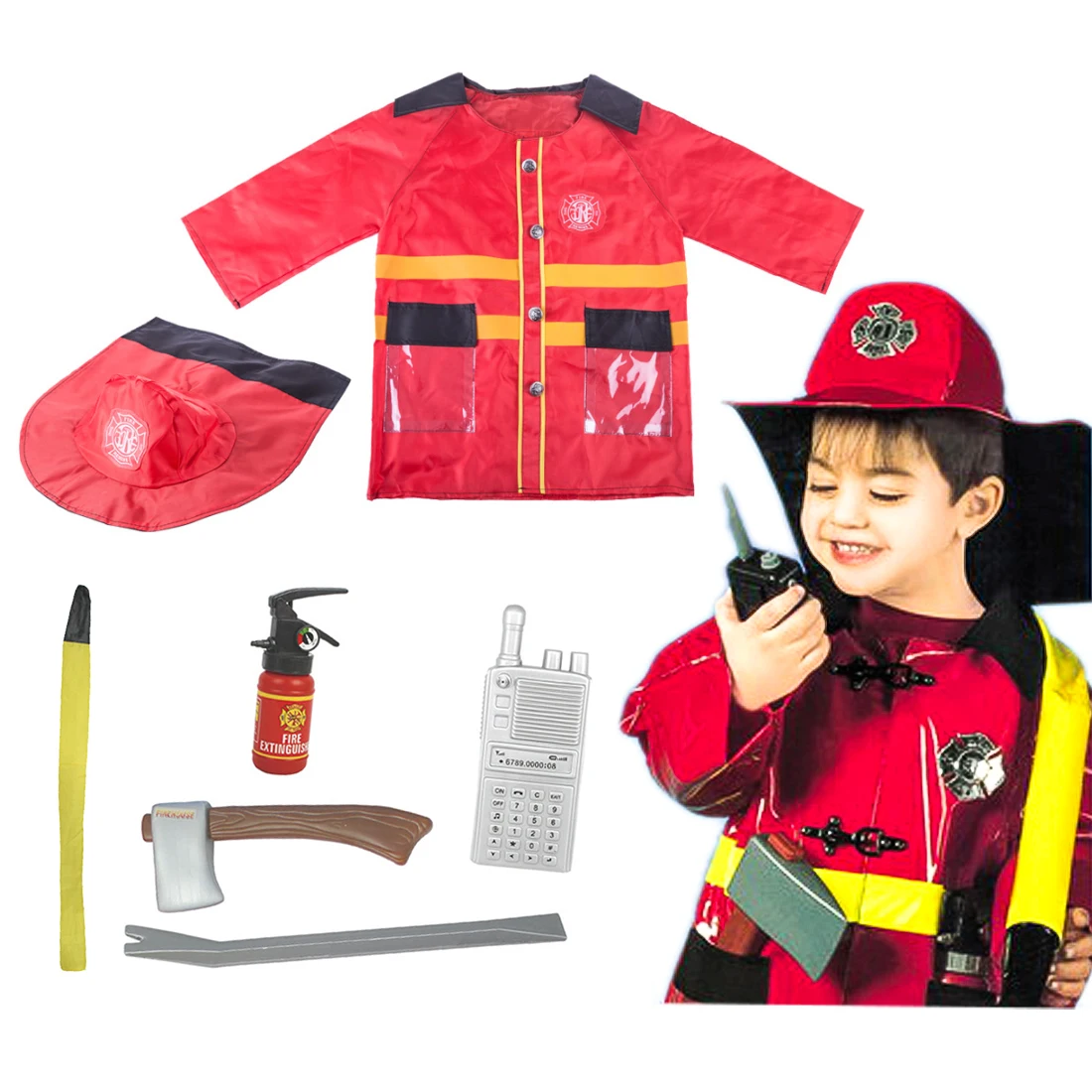 

Children Pretend Play Toys Firefighter Uniform Role Play Fancy Dress Costume Set