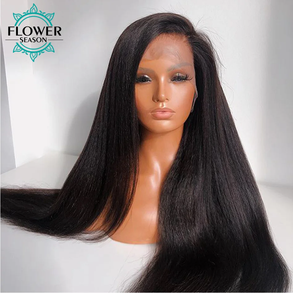 Yaki Human Hair Wigs 250Density Light Yaki Straight 13x6 Lace