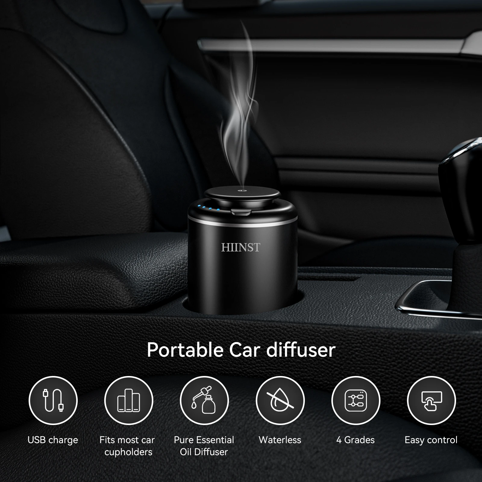 Hiinst Luxe Usb Oplaadbare Aromatherapie Geur Auto Luchtverfrisser Machine Waterloze