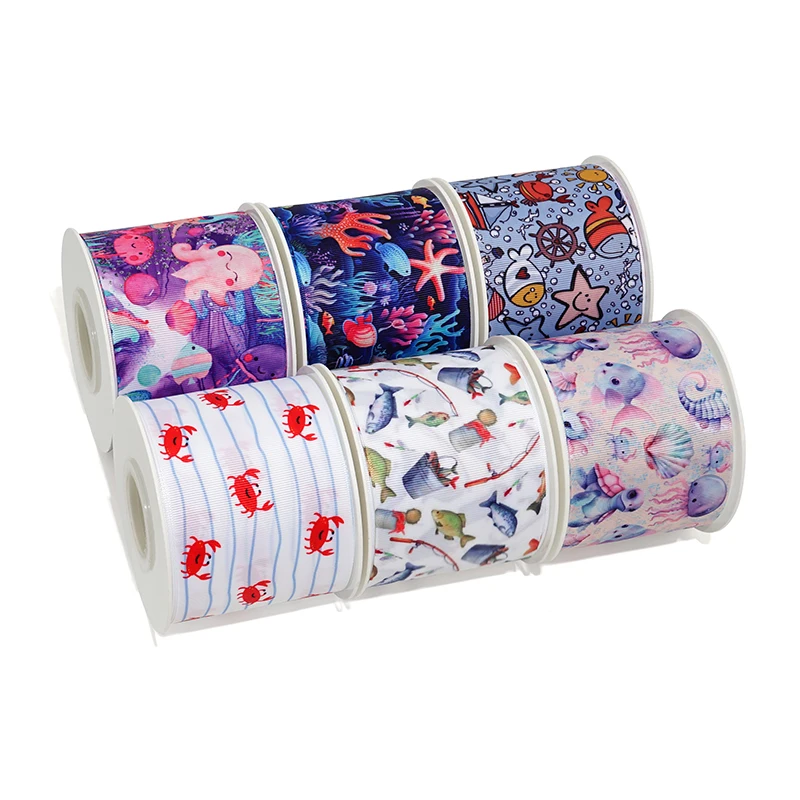 5Yards Marine Organism Printed Grosgrain Ribbons Hair Bows DIY Handmade Materials 89069