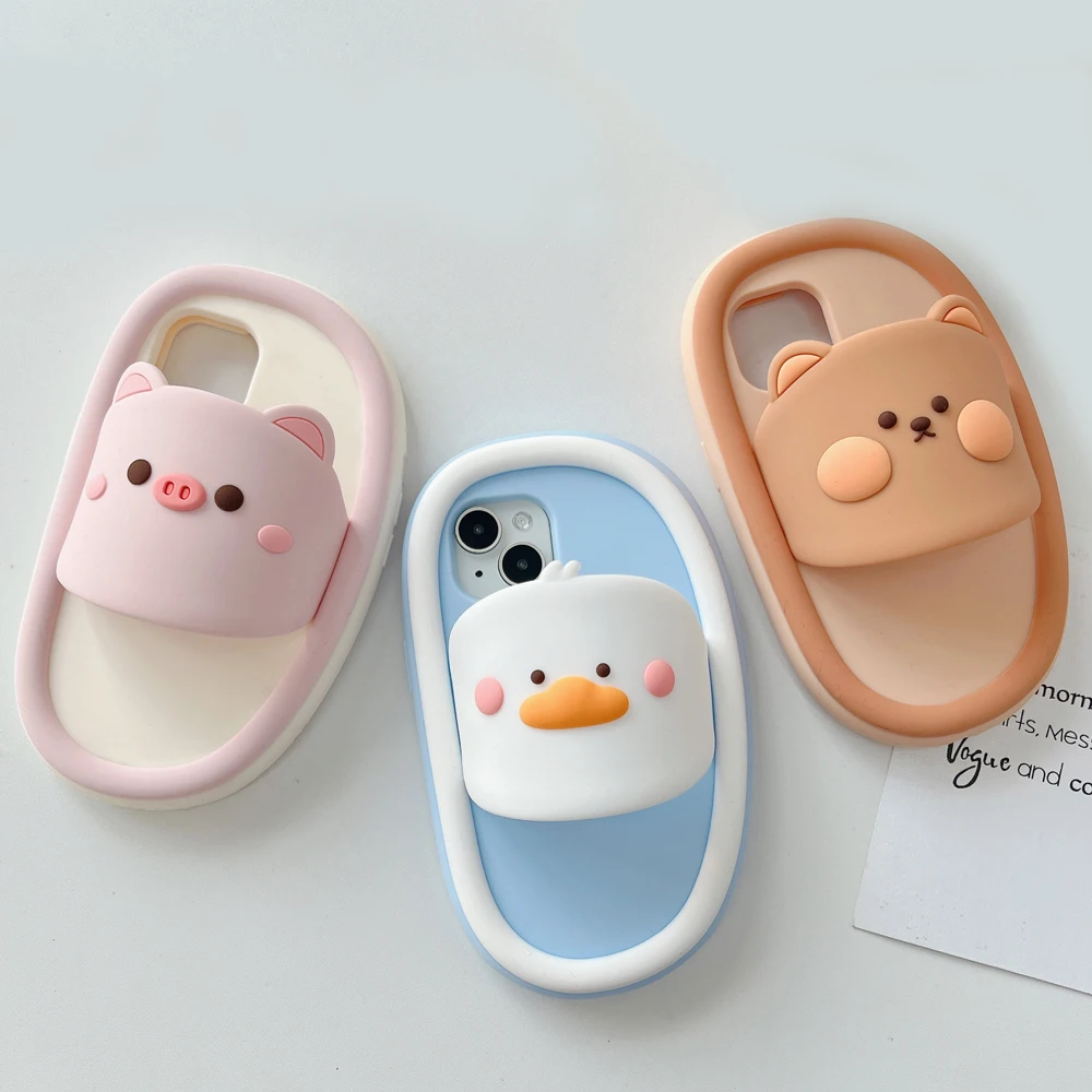 3D Cute Cartoon Pig Duck Bear Slippers Soft Rubber Silicone