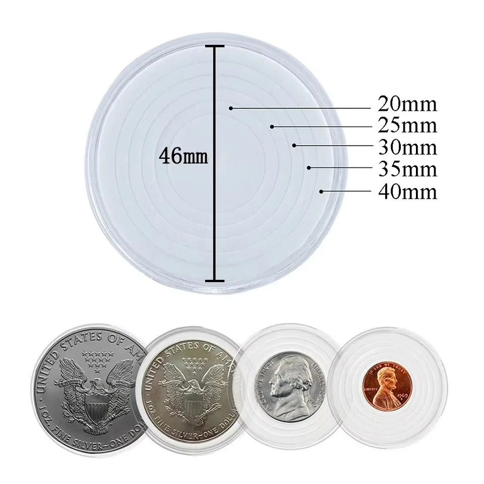 20個の46mm透明コインカプセルホルダー収納ボックスケースと5サイズ（20mm/25mm/30mm/35mm/40mm）のコインコレクション用ガスケット  - AliExpress 40個 コインホルダー (17/20/25/27/30/35/40/46) 硬貨コレクション ケース クリアコインカプセル  コインホ